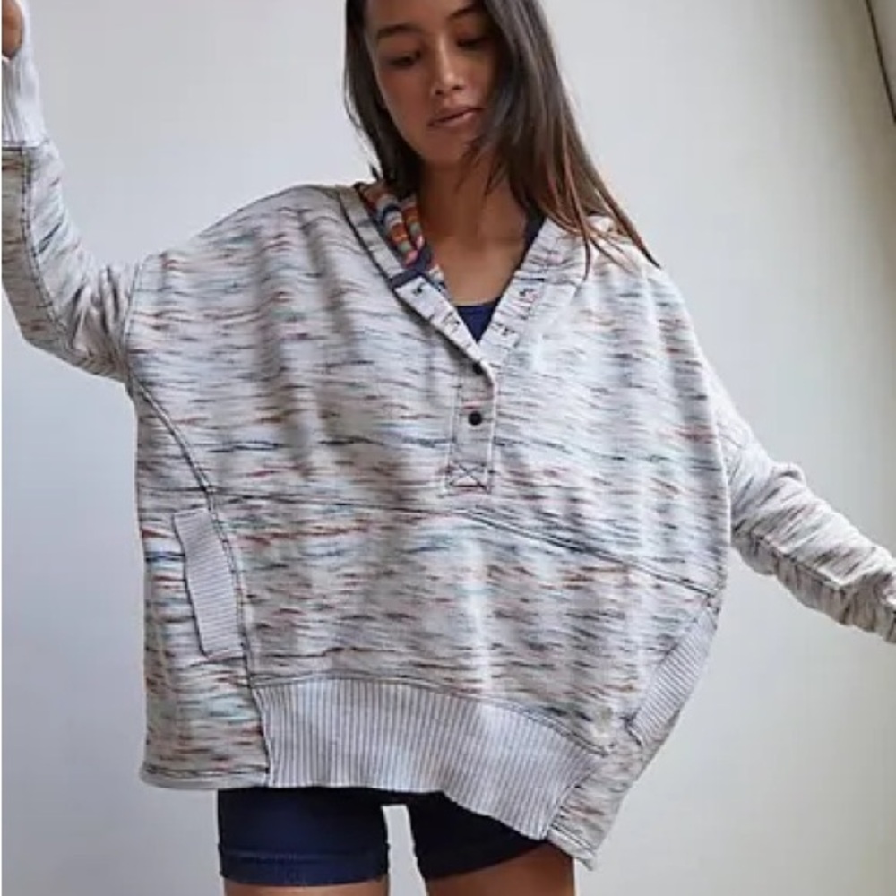 Free People Movement Honey Dove Oversized Hoodie Sweatshirt, Ocean Combo Print